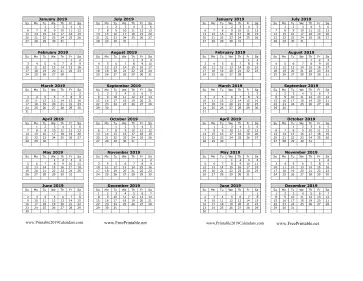 2019 Bookmark Calendar
 Calendar