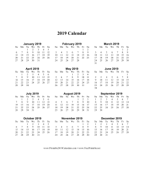 2019 Calendar on one page (vertical) Calendar