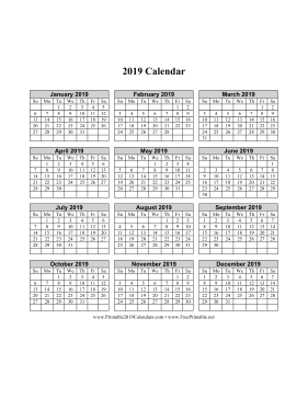 2019 Calendar on one page (vertical grid) Calendar