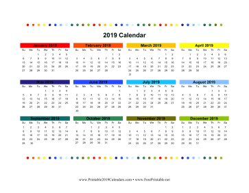 2019 Colorful Calendar
 Calendar