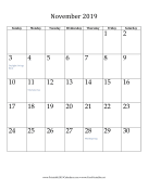 November 2019 (vertical) calendar