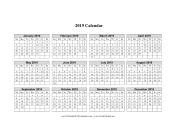 2019 on one page (horizontal grid) calendar
