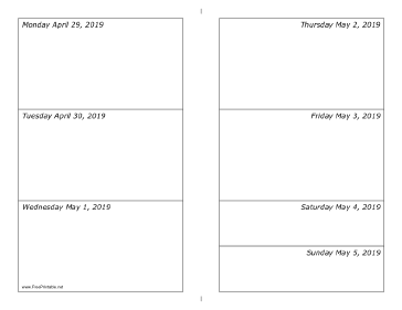 04/29/2019 Weekly Calendar-landscape Calendar