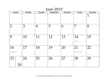 June 2019 Calendar Calendar