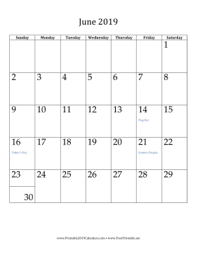 June 2019 Calendar (vertical)
 Calendar