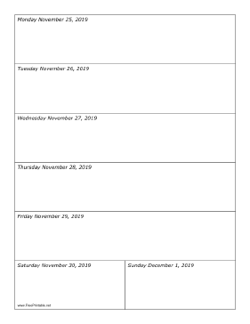 11/25/2019 Weekly Calendar-portrait Calendar