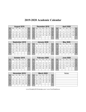 2019-2020 Academic Calendar
 Calendar