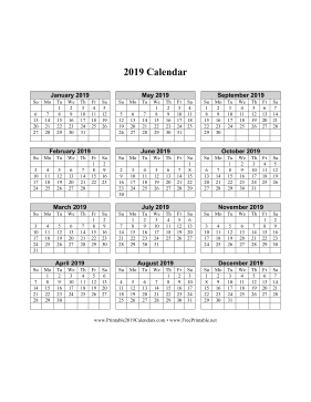 2019 Calendar (vertical grid) Calendar