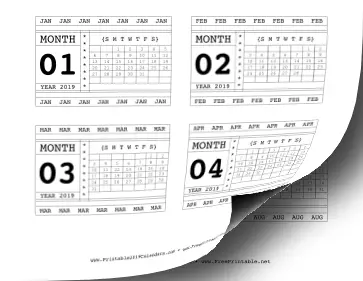 2019 Horizontal Scrapbook Calendar Cards
 Calendar