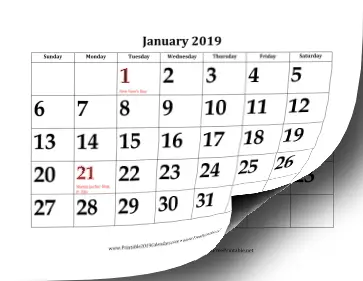 2019 Calendar with Large Dates
 Calendar