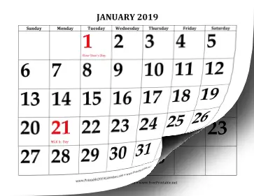 2019 Calendar with Large Print Calendar