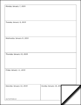 2019 Weekly Calendar (vertical)
 Calendar