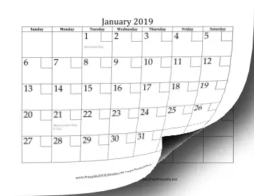 2019 Calendar with Checkboxes
 Calendar