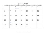January 2019 Calendar calendar