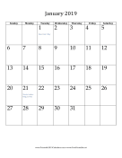 January 2019 (vertical) calendar