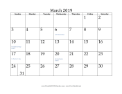 March 2019 calendar