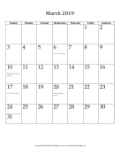 March 2019 (vertical) calendar