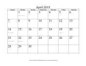 April 2019 Calendar calendar