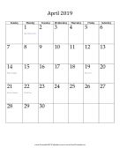 April 2019 (vertical) calendar