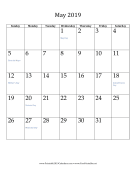 May 2019 (vertical) calendar