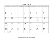 June 2019 calendar