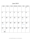 June 2019 (vertical) calendar