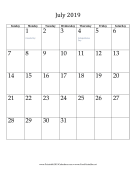 July 2019 (vertical) calendar