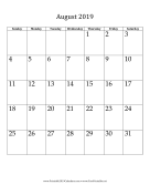 August 2019 (vertical) calendar