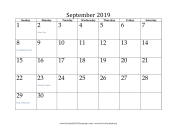 September 2019 calendar