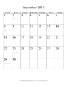 September 2019 (vertical) calendar