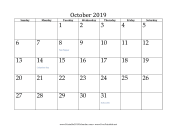 October 2019 Calendar calendar