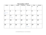 November 2019 Calendar calendar