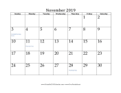 November 2019 calendar