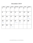 December 2019 (vertical) calendar