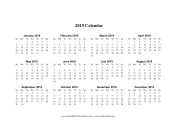2019 Calendar on one page (horizontal) calendar