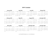2019 (horizontal descending) calendar