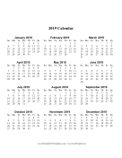 2019 Calendar one page with Large Print (vertical) calendar