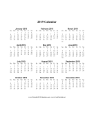 2019 Calendar on one page (vertical) calendar
