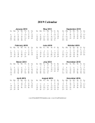 2019 (vertical descending) calendar
