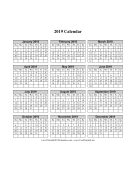 2019 on one page (vertical grid) calendar