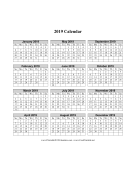 2019 Calendar (vertical grid) calendar