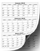 2019 Three Months Per Page calendar