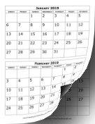 2019 Two Months Per Page calendar