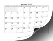 2019 with days of adjacent months in gray calendar